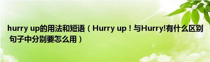 hurryup是什么意思-hurryup是什么意思英语