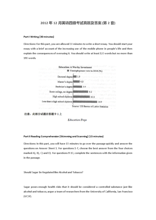 2012年12月英语四级真题-2012年12月英语四级真题答案